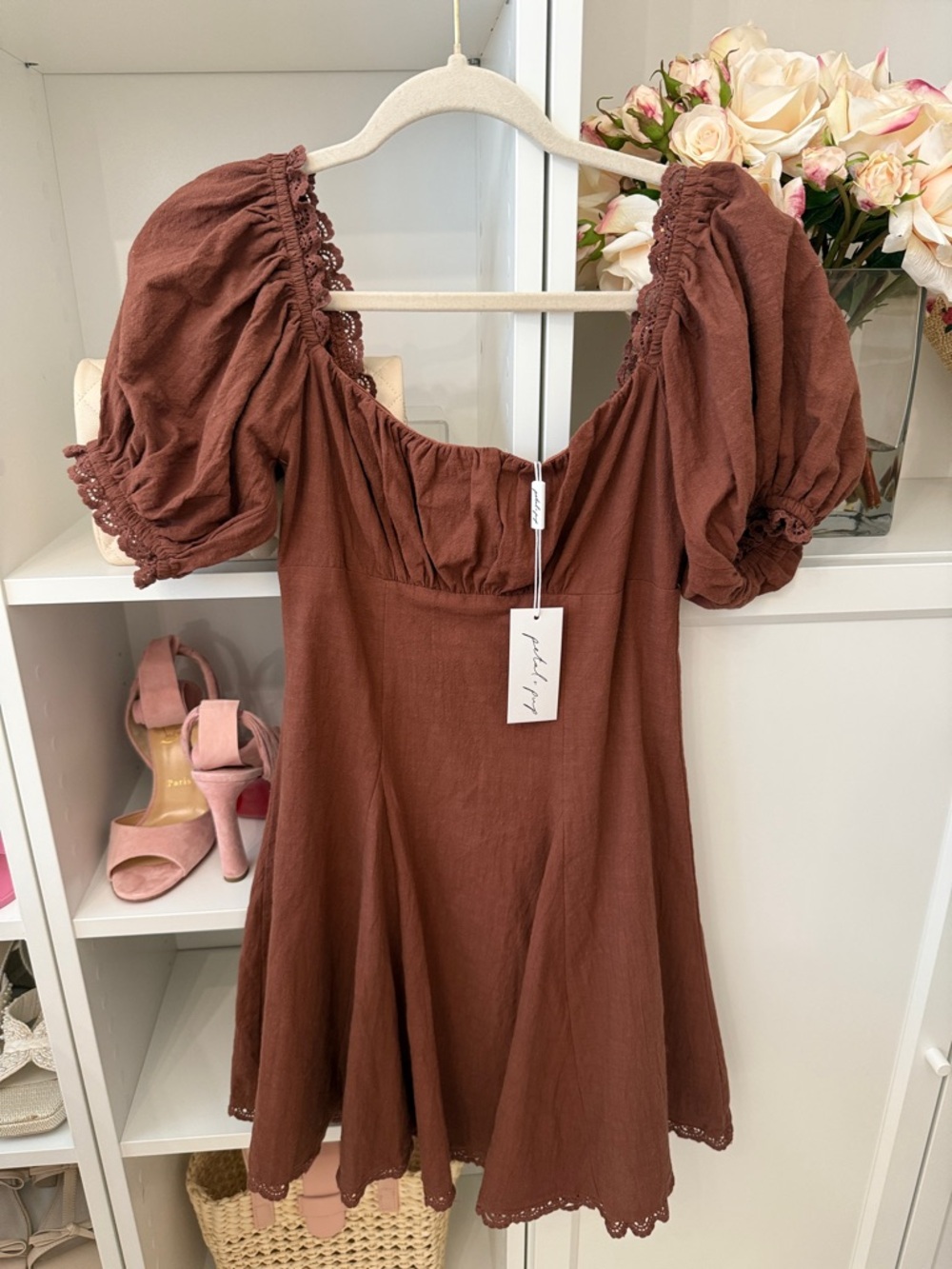 Petal & Pup Rust Brown Puff Sleeve Mini Dress Size 0